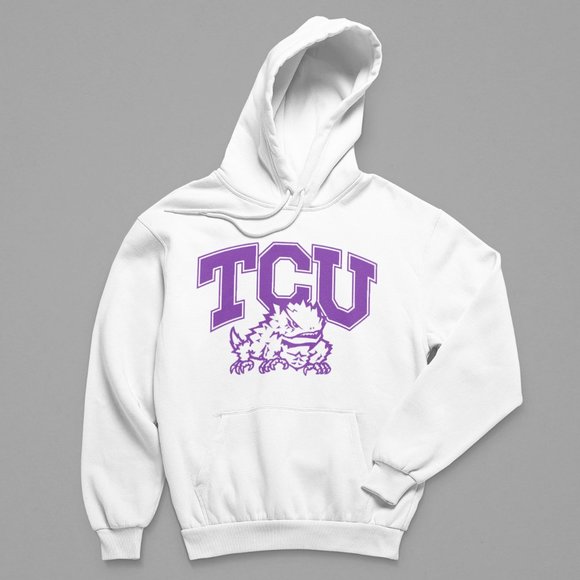 NEW TCU Horned Frogs Initials Mascot Big Logo Fleece Pullover Hoodie WHITE